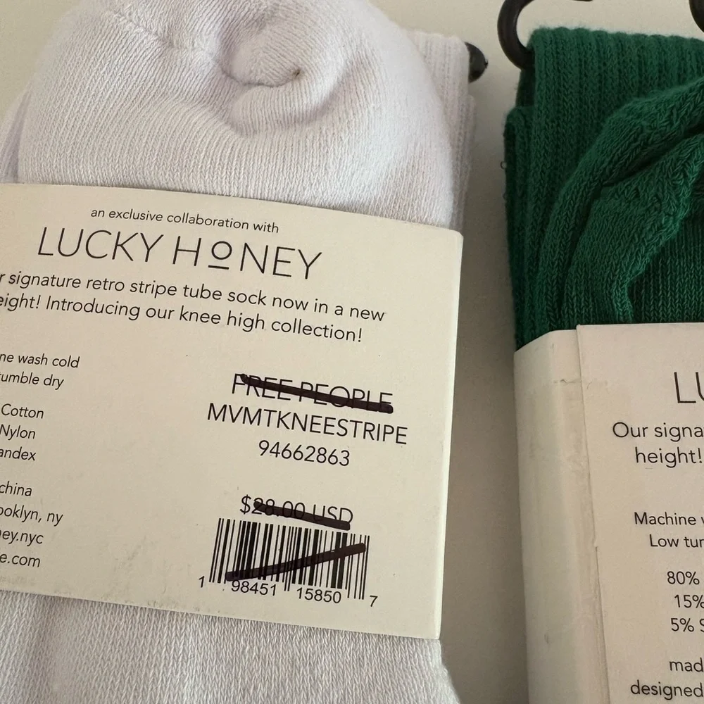 Set of 2 NWT Free People FP Movement Knee High Logo Stripe Socks
